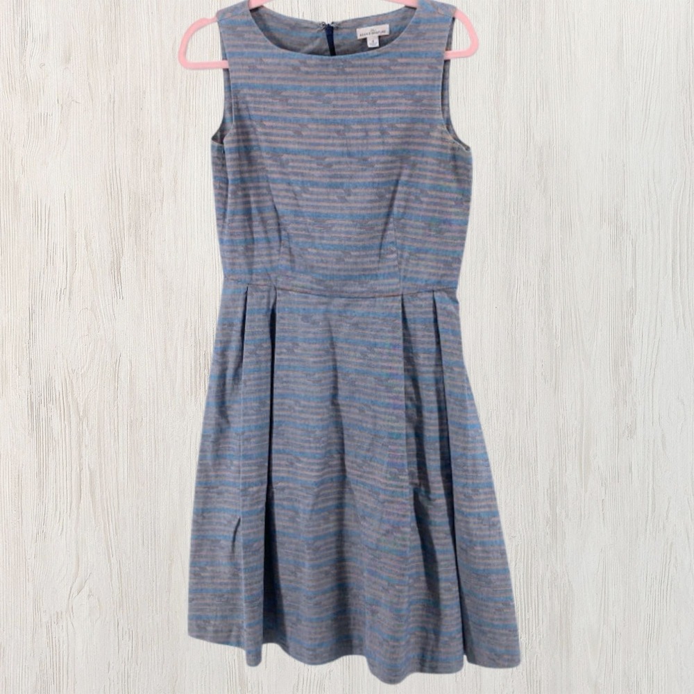 LL Bean Signature Blue Peach Rope Stripe Cotton Fit Flare Dress Pockets 4